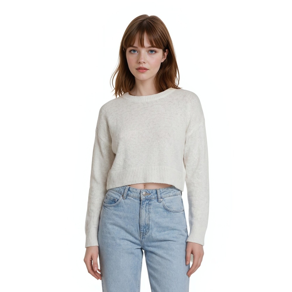 Marine Layer Sweater Women's‎ Size Medium White Cropped Cotton Crewneck Top